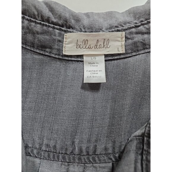 Bella Dahl Top Womens L Gray Chambray LS High Low Hem Grunge Boho Hippie Western - Picture 3 of 15